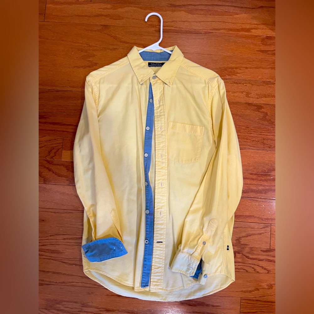 Nautica yellow button down shirt, cotton